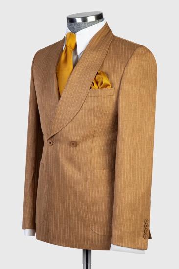 Double Breasted Orange Pinstripe Patch Pockets Men Two Pieces Business Suit_2