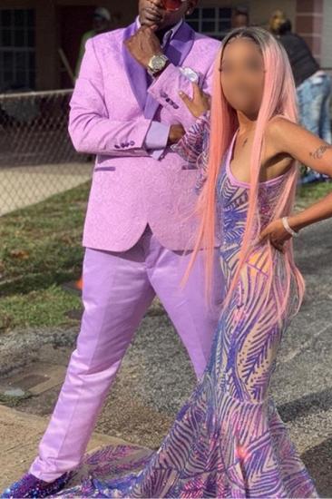 Fashion Pink Jacquard Mens Suit | Custom Shawl Lapel Prom Suit_1