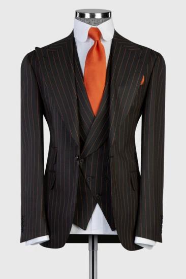 Black Orange Pinstripe Three Piece Suit Men Custom Tailored Formal Outfit For Wedding Prom Business Gala_1