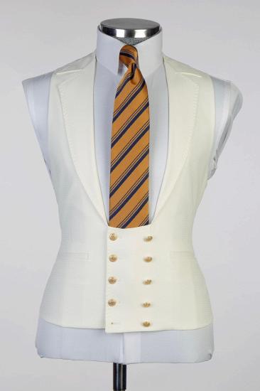 Cream White Mens Three Piece Formal Business Suit | With Gold Buttons_2