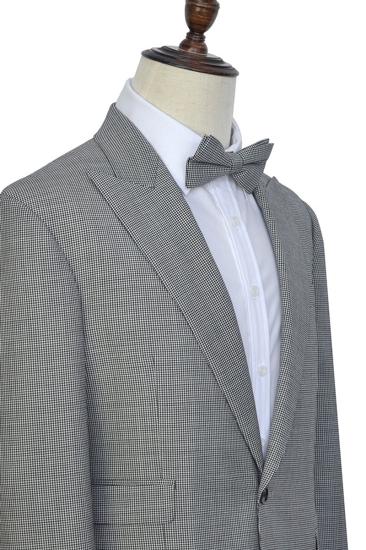 Men Small Plaid Gray Casual Suit |  Peak Lapel One Button Men Business Suit_3