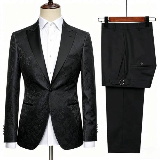 Black Jacquard Peak Lapel Tuxedo Jacket Slim Fit Men Formal Blazer Coat_3