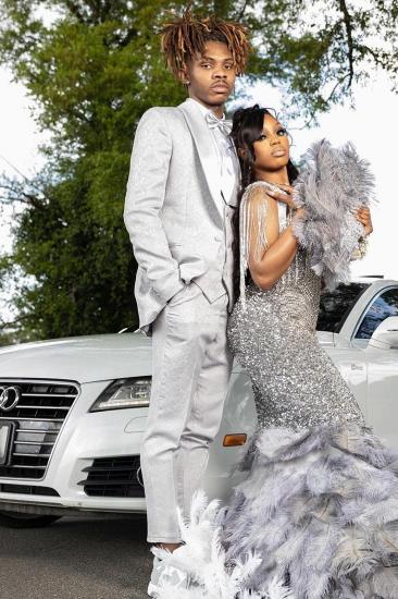 Men's Light Gray 3-Piece Tuxedo with Satin Shawl Lapel | Prom & Wedding Suit_3