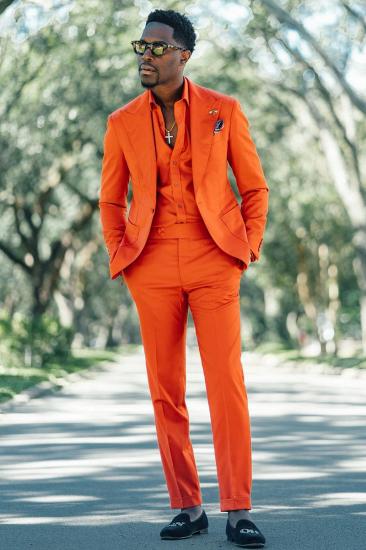 Brady Fashion Orange Peak Collar Slim Fit Men's Two Piece Prom Suit_2