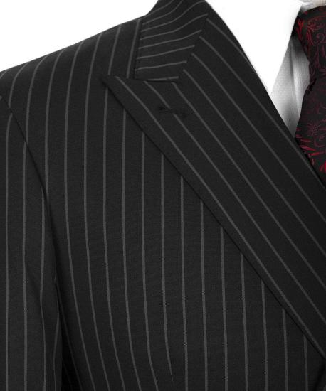 Black Striped One Button Peak Collar Business Mens Two Piece Suit_4