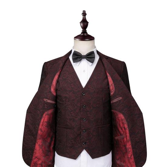Fashion Men Suit Burgundy Check Design Prom Suit | Three Piece One Button Formal Tuxedo_3