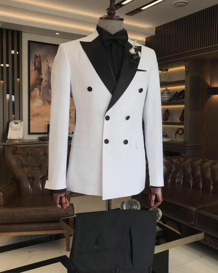 Slim Double Breasted Jacket Trousers Groom Suits White_2
