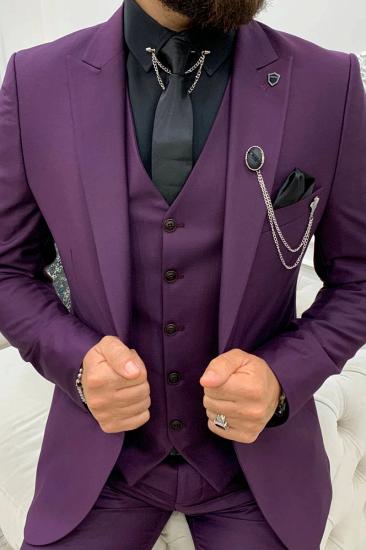 Purple Peak Collar Men's Slim Fit Three Piece Prom Suit_4