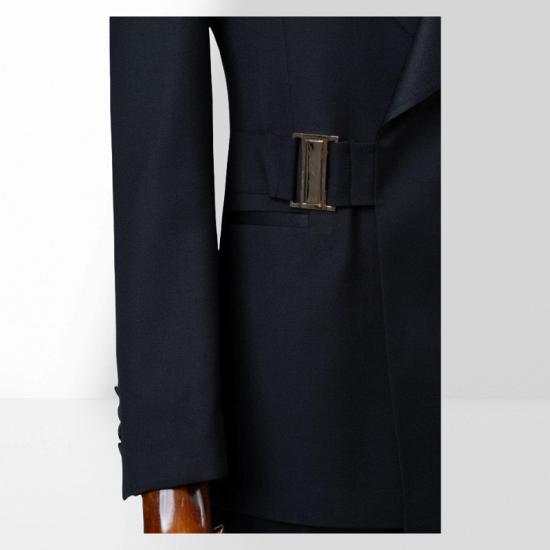 Stylish Black Shawl Collar Two Piece Suit | With Adjustable Metal Buttons_4