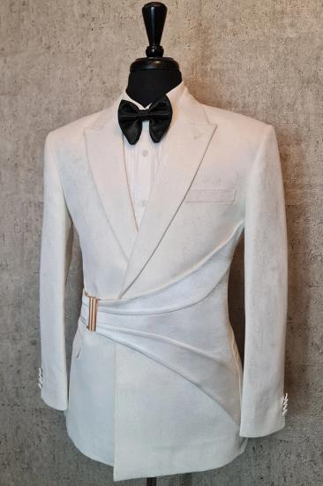 White Glitter Wrap Design Two Piece Men Tuxedo Suit For Prom Wedding