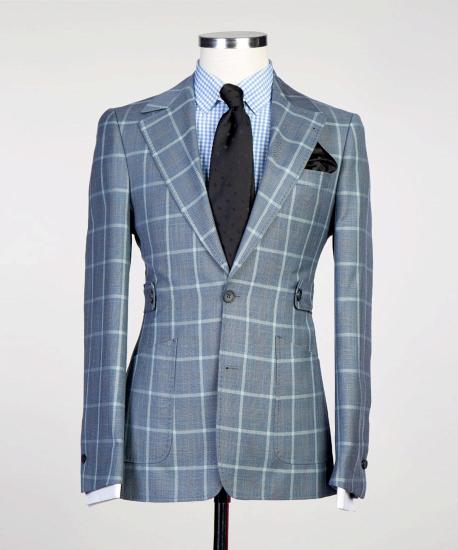 New Gray Plaid Two-Piece Fashion Men Business Suit_4