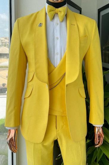 Yellow Shawl Lapel Three Pieces Wedding Suits_1