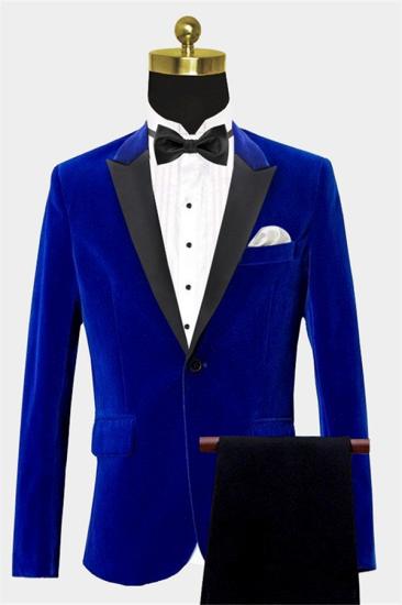 Royal Blue Peak Lapel Men Suits | Classic Velvet Best Prom Tuxedo_1