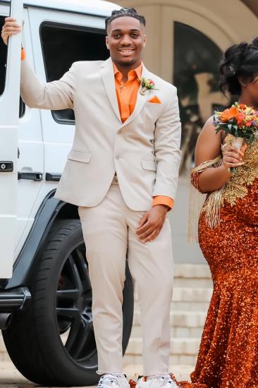 Peter Simple Beige Notched Lapel Two Buttons Two Pieces Prom Suits_1