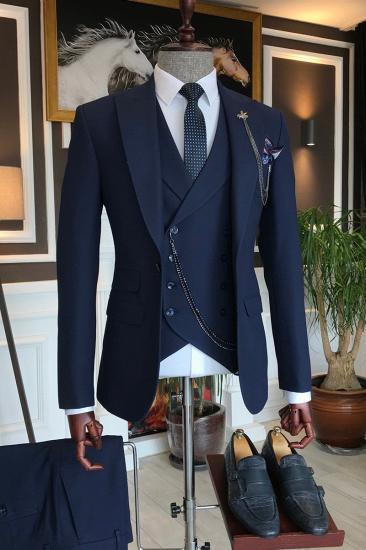 Aryan Deep Navy Three Piece Fitted Point Lapel Mens Suit_2