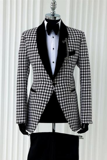 Brady Black White Plaid Shawl Lapel Wedding Two Piece Suit_2