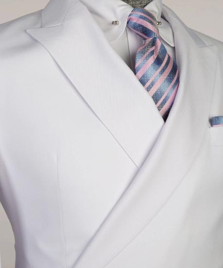 New White Double Breasted Slim Tailored Prom Men's Suit_2
