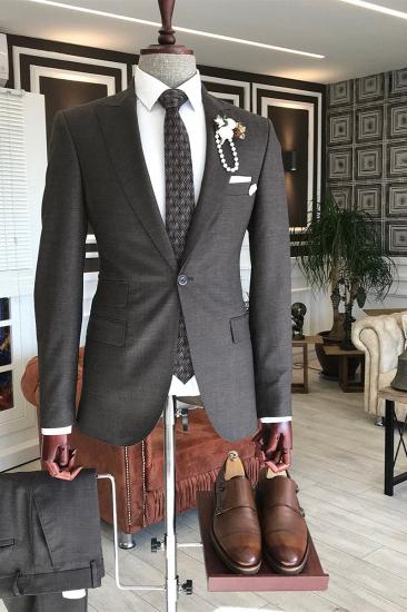 Michael's  dark brown pointed lapels slim fit men's business suit_2