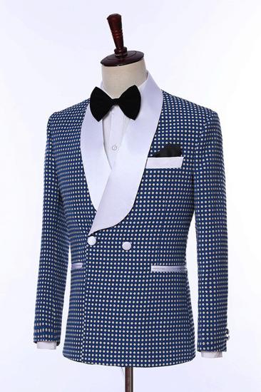 One Button Navy Polka Dot Cape Lapel Wedding Groom Suit_1