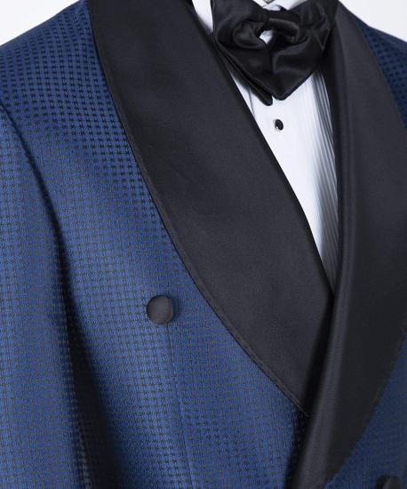 Fashion Navy Double Breasted Cape Lapel Collar Wedding Suit_2