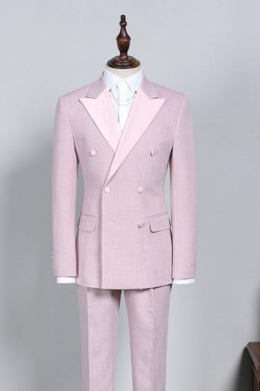 Ian's New Pink Point Lapel Double Breasted Custom Prom Suit_2