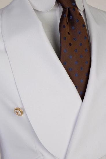 Elegant White Gentleman Double Breasted Tuxedo | Shawl Collar Men's Tuxedo With Metal Buttons_4