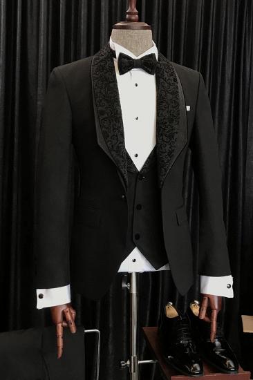 Augustus Fashion Black Slim Fit Men Wedding Suit With Special Jacquard Lapel_3