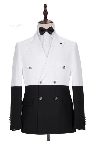 Jorge Simple White and Black Double Breasted Mens Suit Online_5