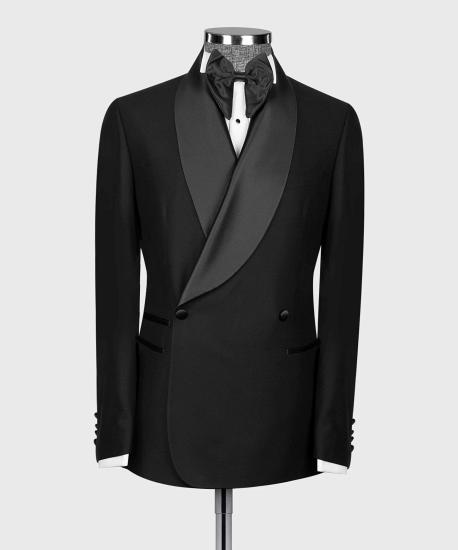 James Fashion Black Double Breasted Mens Shawl Lapel Two Piece Suit_2