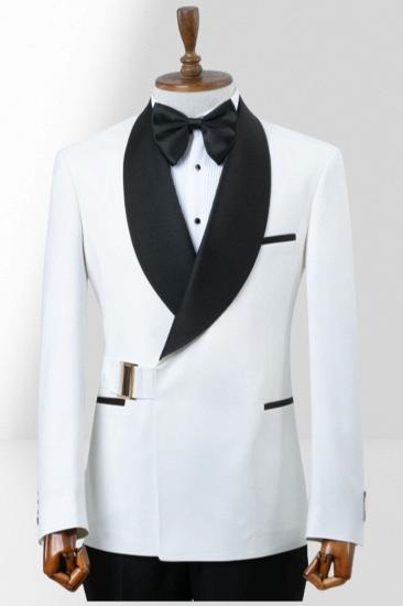 Slim Fit White Shawl Collar Two Piece Suit | With Adjustable Metal Buttons