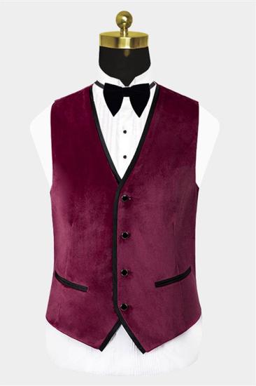 Burgundy Velvet Three-Piece Tuxedo | Mens Point Collar Prom Suit_2