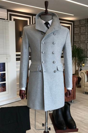 Dana Light Grey Double Breasted 2 Flap Business Winter Coat_1