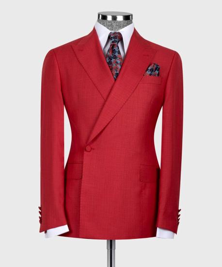 Glen Chic Red One Button Two Pieces Prom Suits For Men_4