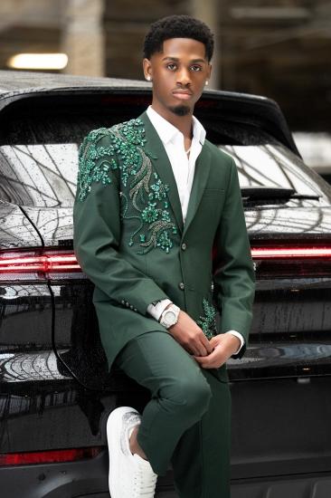 Men's Dark Green Embellished Blazer Suit | Luxury Prom Formal Wear_2