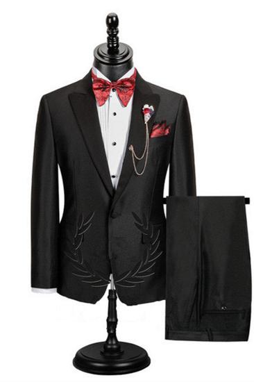 Edgar Fashion Black Point Lapel Best Fit Men Prom Suit_1