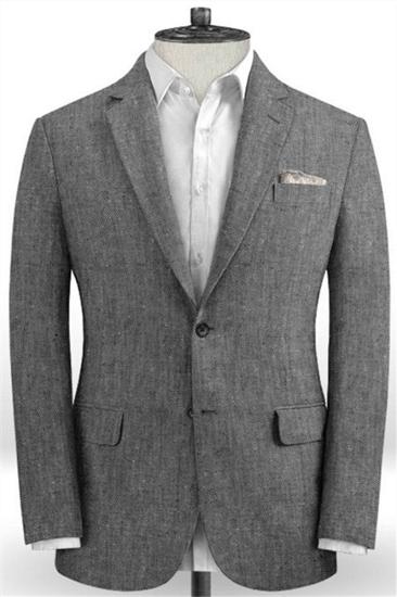 Grey Linen Men Blazer | Beach Wedding Groom Tuxedo Online_1
