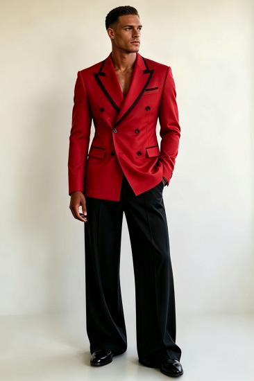 Red Black Contrast Double Breasted Suit Men Custom Tailored Formal Outfit For Wedding Prom Party Gala_1