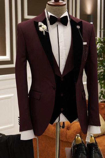 Herbert Burgundy 3-Piece Point Lapel Slim Fit Prom Mens Suit_2