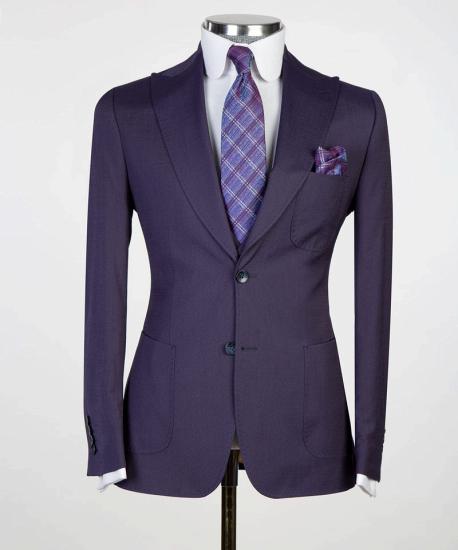 Dark Purple Peaked Lapel Three Pieces Best Fitted Men Suits_4