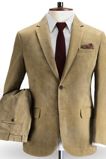 Camel Striped Notched Lapel Tuxedo |  Slim Fit Business Men Suit Online_2
