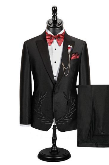 Edgar Fashion Black Point Lapel Best Fit Men Prom Suit_2