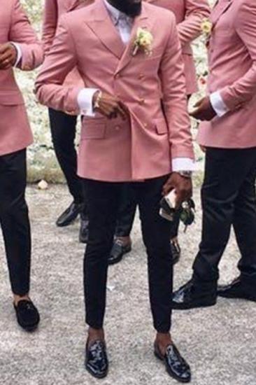 Fashion Pink Double Beast Point Lapel Wedding Groomsmen Suit_1
