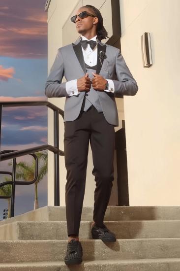 Gregary Slim Gray Three Pieces Peaked Lapel Prom Suits_1
