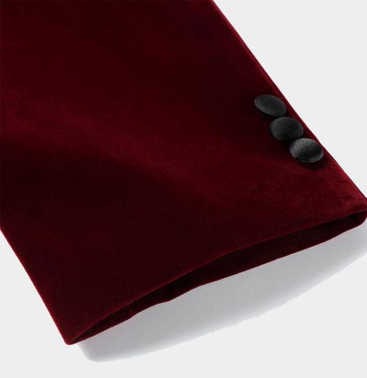 Burgundy Velvet Blazer Jacket | Two Pieces Shawl Lapel Men Suits_4