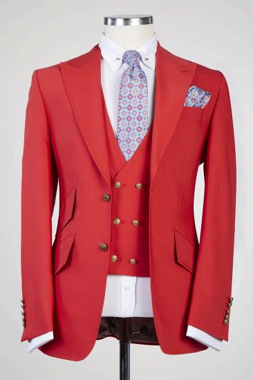 New Red Pointed Collar Three Piece Fashion Prom Suits_1