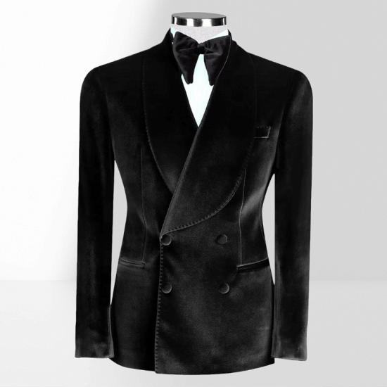 Black Velvet Shawl Collar Double Breasted Men Two Piece Tuxedo_2