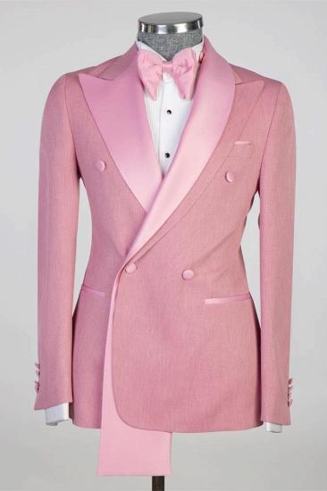 Roy Pink Peaked Lapel Double Breasted Two Piece Prom Suits_1
