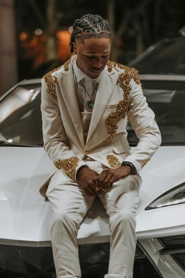 Champagne Gold Embellished 3 Piece Men's Suit Luxury Wedding Groom Tuxedo for Prom & Formal Events_3