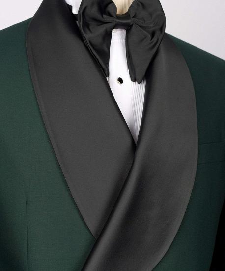 Chic Hunter Dark Green Shawl Lapel Double Breasted Men Wedding Suits_4