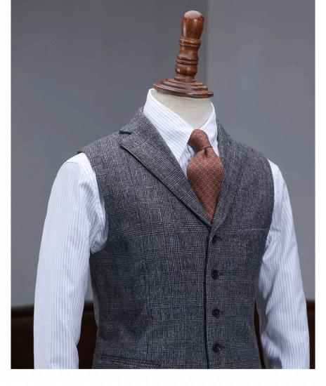 Alvin Fashion Dark Grey Plaid Three Piece Men Business Suit_10